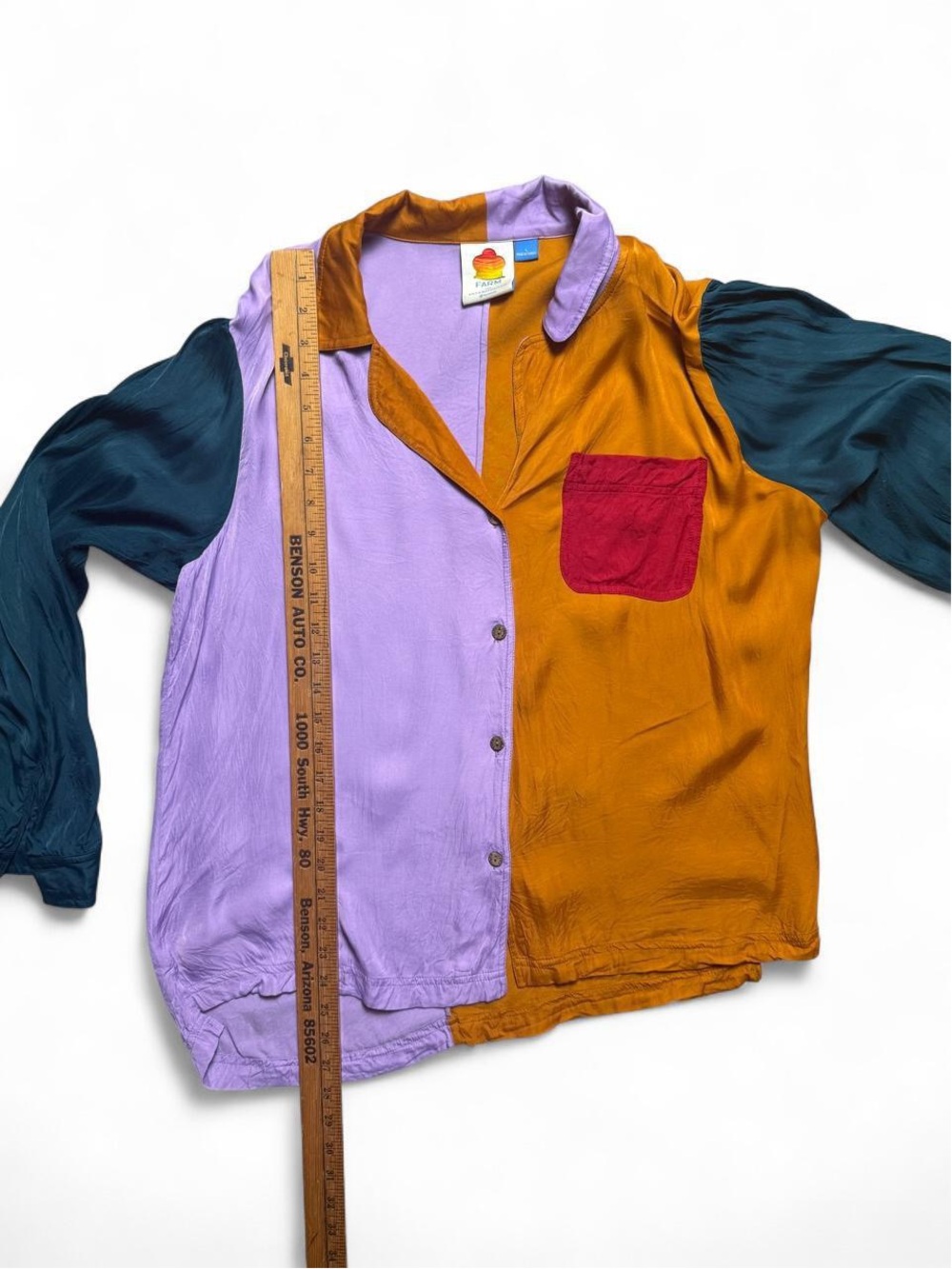 FARM Rio Colorblock Button-Up Blouse in Orange, Teal, Lavender & Red - Large - Picture 7 of 8